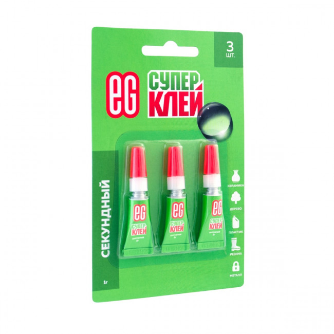 Секундный клей Еврогарант 1г, 3 шт на блистере Секундный клей Еврогарант 1г, 3 шт на блистере