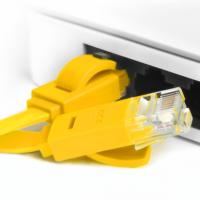 Greenconnect Патч-корд PROF плоский прямой 0.5m, UTP медь кат.6, желтый, позолоченные контакты, 30 AWG, GCR-LNC622-0.5m, ethernet high speed 10 Гбит/с, RJ45, T568B Greenconnect RJ45(m) - RJ45(m) Cat. 6 U/UTP PVC 0.5м жёлтый — для бизнеса и офиса