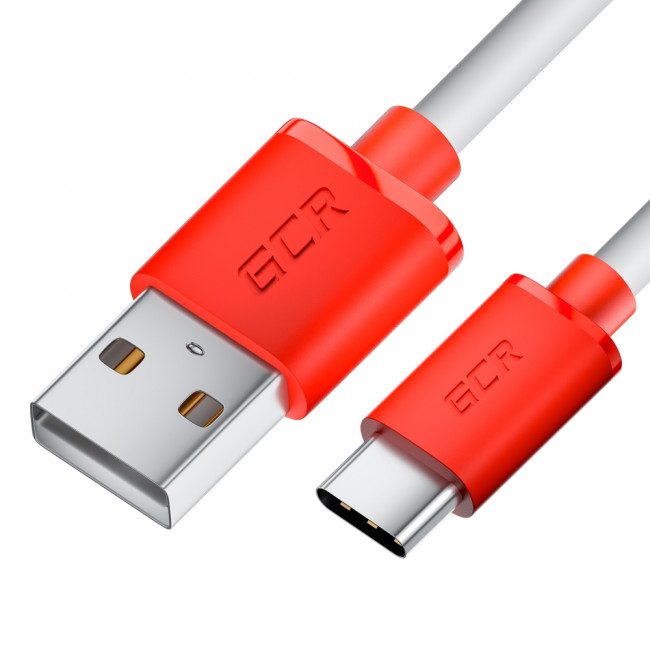 GCR Кабель 0.5m TypeC, белый, красные коннекторы, быстрая зарядка, 28/24 AWG, GCR-53235 Greenconnect USB 2.0 Type-AM - USB 2.0 Type-C (m) 0.5 м — для бизнеса и офиса