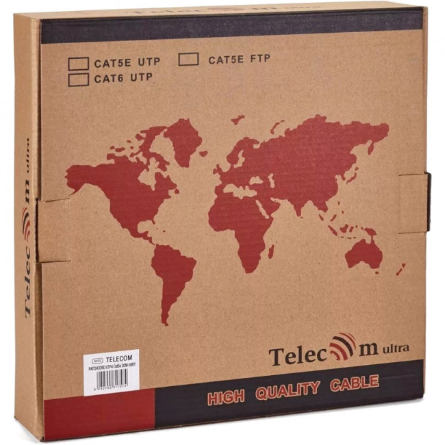 Патчкорд литой "Telecom" UTP кат.5е 30,0м серый VCOM NA102--30M Патчкорд литой "Telecom" UTP кат.5е 30,0м серый VCOM NA102--30M