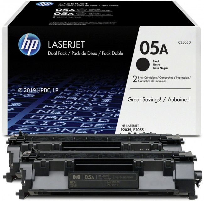 Тонер-картридж набор из 2 шт HP 05A Black Dual Pak LaserJet Toner Cartridge (CE505D) — для бизнеса и офиса