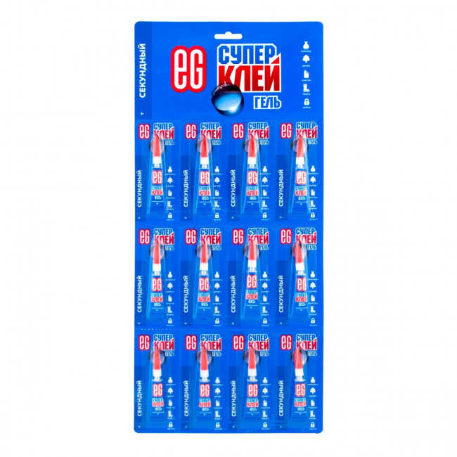 Секундный клей Еврогарант-гель 3г,. отрывная карта 12 шт Секундный клей Еврогарант-гель 3г,. отрывная карта 12 шт