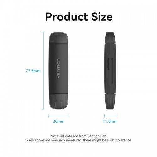 Картридер Vention USB 3.0 A+C (SD+TF) Черный Vention CLKB0 — для бизнеса и офиса