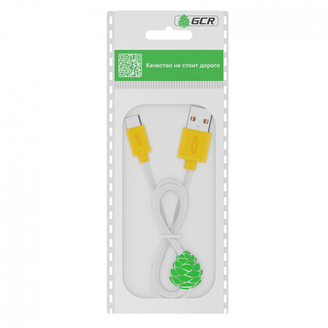 GCR Кабель 1.0m TypeC, белый, желтые коннекторы, быстрая зарядка, 28/24 AWG, GCR-53241 Greenconnect USB 2.0 Type-AM - USB 2.0 Type-C (m) 1 м — для бизнеса и офиса