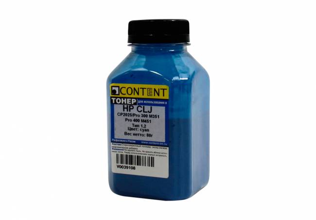 Тонер Content для HP CLJ CP2025/Pro 300 M351/Pro 400 M451, Тип 1.2, C, 80 г, банка — для бизнеса и офиса