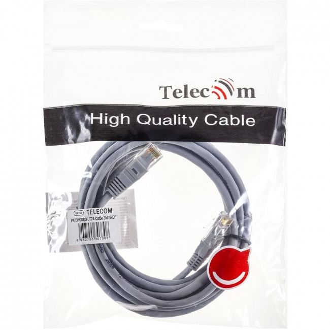 Патчкорд литой "Telecom" UTP кат.5е 3,0м серый VCOM NA102--3M