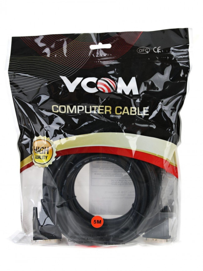 Кабель DVI-DVI Dual Link (25M-25M), 5m, 2 фильтра VCOM <VDV6300-5M> VCOM DVI-D (m) - DVI-D (m) 5м