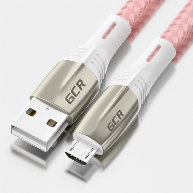 GCR Кабель 1.2m MicroUSB series MERCEDES, PINK NYLON, супер быстрая зарядка, 28/22 AWG, GCR-51954 Greenconnect  USB 2.0 Type-AM - microUSB 2.0 (m) 1.2м — для бизнеса и офиса