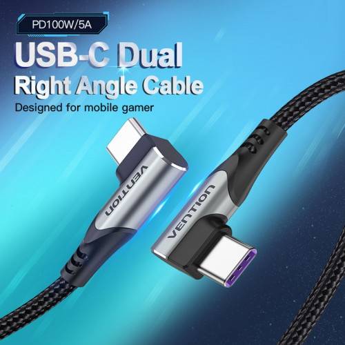 Кабель Vention USB 2.0 CM/CM угловой - 1м. Серый 5А PD100W Vention TANHF — для бизнеса и офиса Кабель Vention USB 2.0 CM/CM угловой - 1м. Серый 5А PD100W Vention TANHF — для бизнеса и офиса