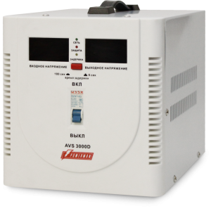 Стабилизатор POWERMAN AVS 3000D, ступенчатый регулятор, цифровые индикаторы уровней напряжения, 3000ВА, 140-260В, максимальный входной ток 20А, клеммная колодка, IP-20, напольный,  280мм х 200мм х 225мм, 6.8 кг. POWERMAN AVS 3000D
