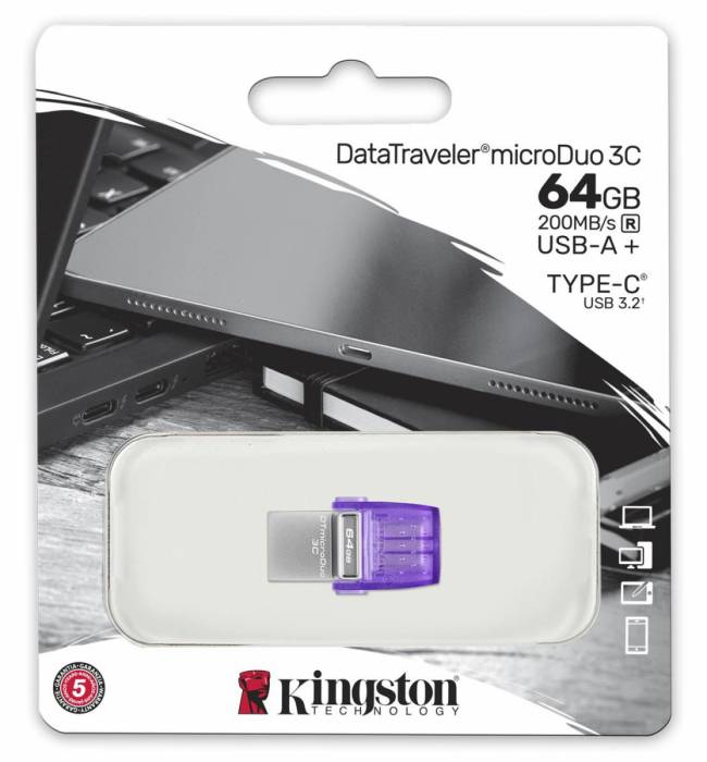 Флэш USB Kingston 64GB DataTraveler microDuo 3C 200MB/s dual USB-A + USB-C Kingston DTDUO3CG3/64GB — для бизнеса и офиса