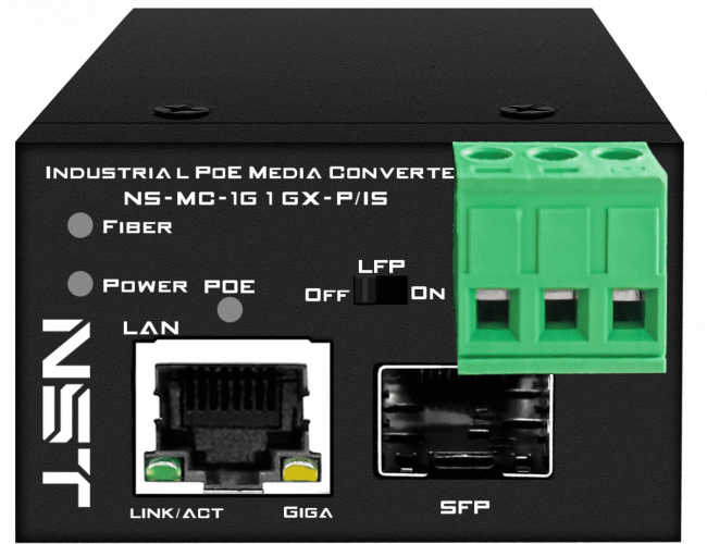Промышленный компактный Ultra PoE медиаконвертер Gigabit Ethernet New System Technologies NS-MC-1G1GX-P/IS — для бизнеса и офиса