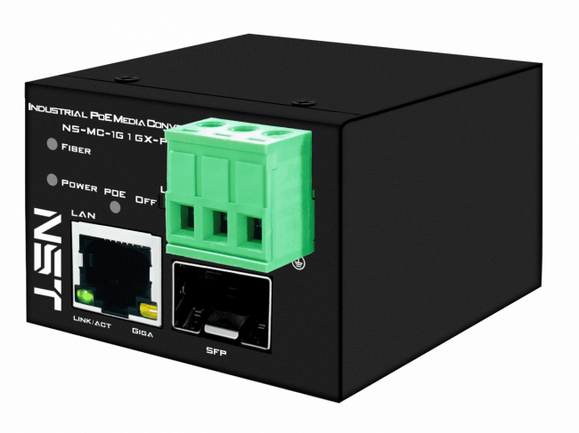 Промышленный компактный Ultra PoE медиаконвертер Gigabit Ethernet New System Technologies NS-MC-1G1GX-P/IS — для бизнеса и офиса