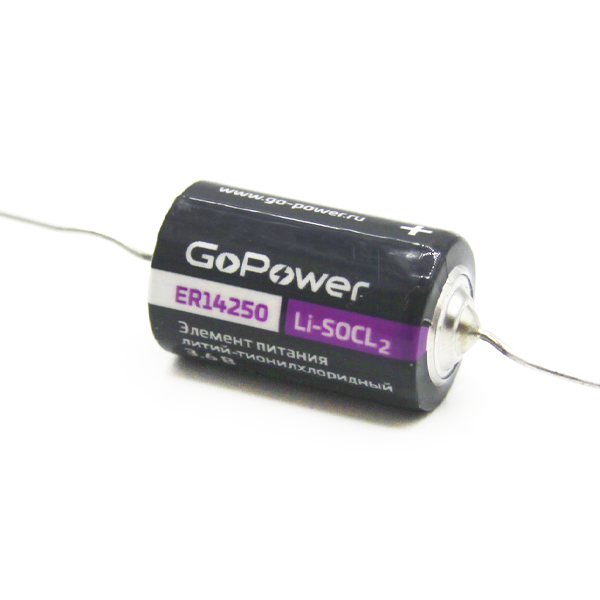Батарейка GoPower 14250 1/2AA PC1 Li-SOCl2 3.6V с выводами (1/10/500) Батарейка GoPower 14250 1/2AA (00-00015330)