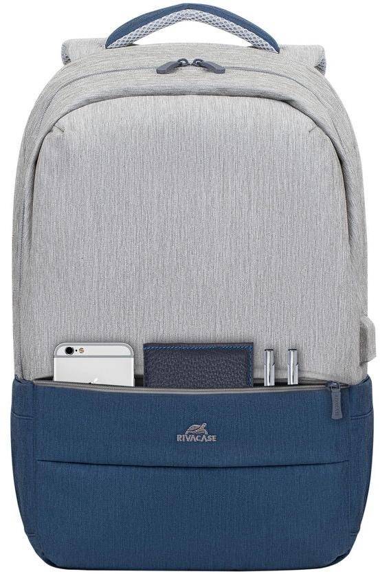Рюкзак для ноутбука 17.3" Riva 7567 GREY/DARK BLUE — для бизнеса и офиса
