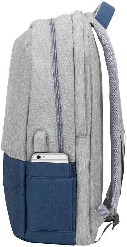 Рюкзак для ноутбука 17.3" Riva 7567 GREY/DARK BLUE — для бизнеса и офиса