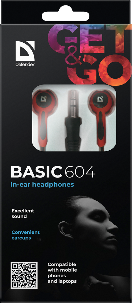 Defender Наушники вставки Basic 604 черный + красный Defender Basic 604