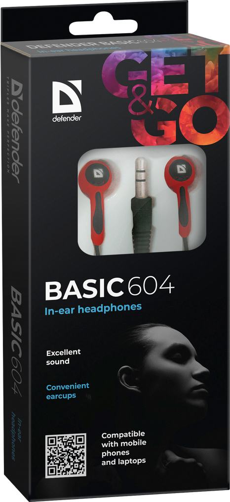 Defender Наушники вставки Basic 604 черный + красный Defender Basic 604