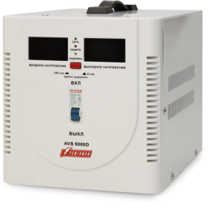 Стабилизатор POWERMAN AVS 5000D, ступенчатый регулятор, цифровые индикаторы уровней напряжения, 5000ВА, 140-260В, максимальный входной ток 24А, клеммная колодка, IP-20, напольный,  280мм х 200мм х 225мм, 8.6 кг. POWERMAN AVS 5000D