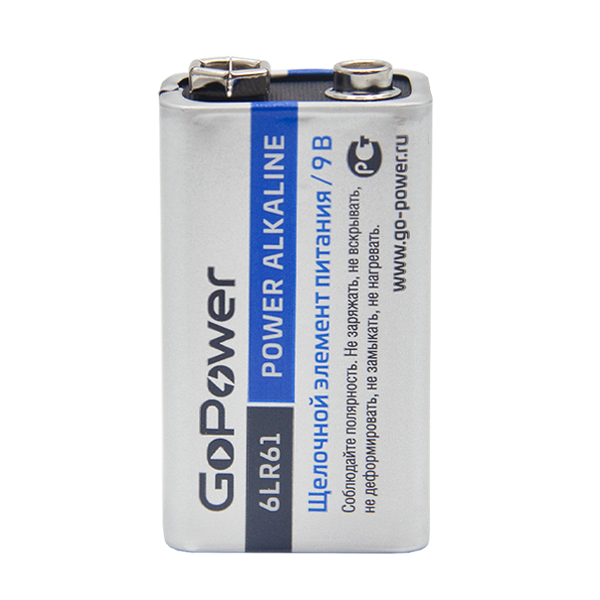 Батарейка GoPower Крона 6LR61 BL1 Alkaline 9V (1/10/240) (1 шт.) Батарейка GoPower Крона 6LR61 (00-00017863)