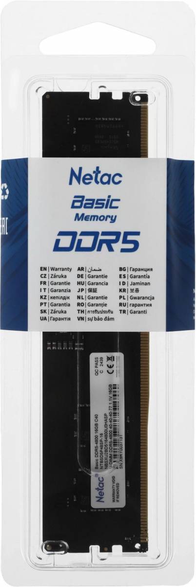 Память DDR5 16GB 4800MHz Netac NTBSD5P48SP-16 — для бизнеса и офиса
