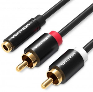 Кабель Vention аудио Jack 3,5 mm F/2RCA M - 2м Чёрный Vention VAB-R01-S200  Jack 3,5 mm F / 2RCA M