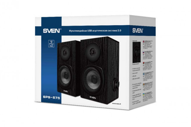SVEN SPS-575, чёрный, акустическая система 2.0, USB, мощность 2x3 Вт(RMS) SVEN SPS-575 — для бизнеса и офиса
