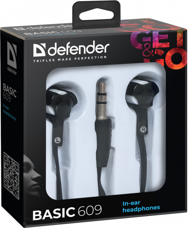 Defender Наушники вставки Basic 609 черный + белый Defender Basic 609