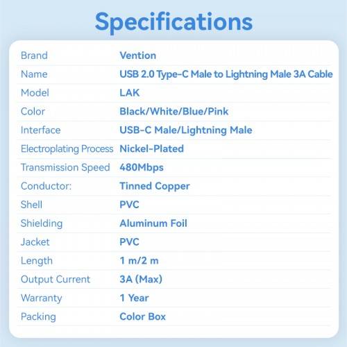 Кабель Vention USB 2.0 CM/Lightning 8M для iPad/iPhone 3A - 1м. Белый Vention LAKWF — для бизнеса и офиса Кабель Vention USB 2.0 CM/Lightning 8M для iPad/iPhone 3A - 1м. Белый Vention LAKWF — для бизнеса и офиса
