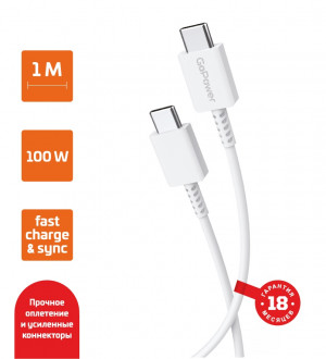 Кабель GoPower GP20TT Type-C (m)-Type-C (m) белый GoPower GP20TT Type-C (m)-Type-C (m) белый