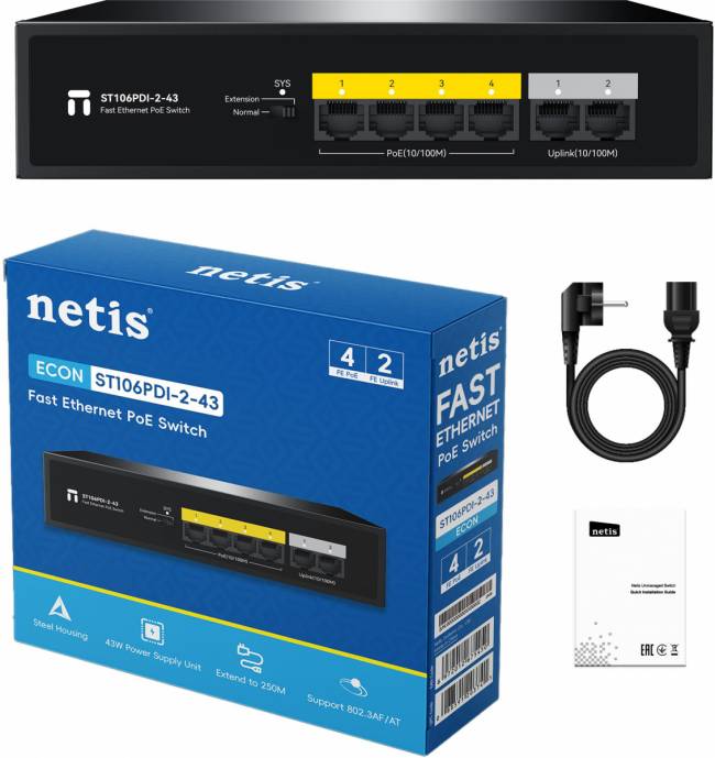 Коммутатор Netis ST106PDI-2-43 — для бизнеса и офиса Коммутатор Netis ST106PDI-2-43 — для бизнеса и офиса