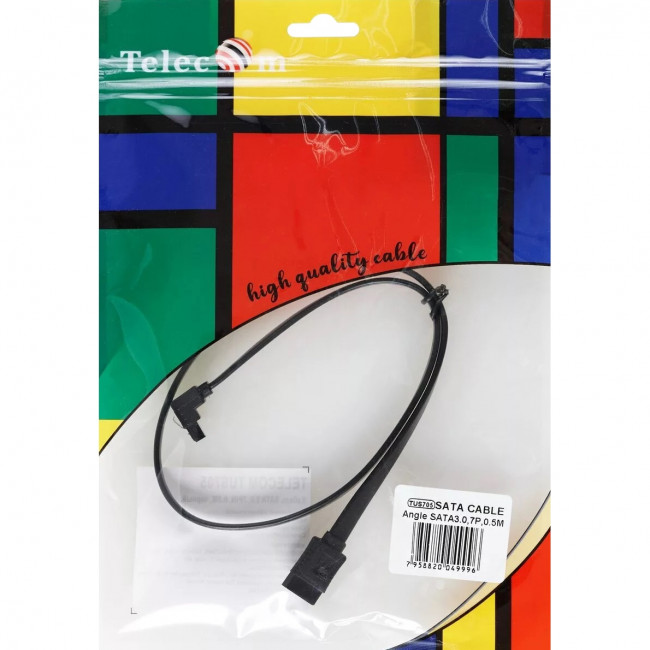 Кабель SATA M --SATA M 3.0V 7 pin  угловой разъем Telecom  0.5m <TUS705-0.5M> Кабель-переходник Telecom SATA III/SATA III (TUS705-0.5M)