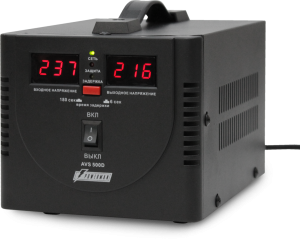 Стабилизатор POWERMAN AVS 500D, черный, ступенчатый регулятор, цифровые индикаторы уровней напряжения, 500ВА, 140-260В, максимальный входной ток 5А, 2 евророзетки, IP-20, напольный,  200мм х 150мм х 140мм, 2,3 кг. POWERMAN AVS 500D
