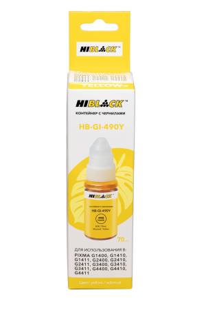 Контейнер с чернилами Hi-Black (HB-GI-490Y) для Canon G1400/2400/3400, Y, 70ml