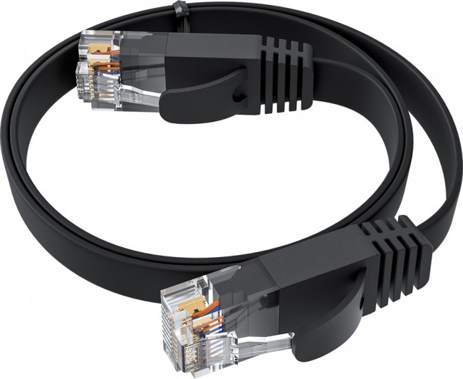 GCR Патч-корд 0.5m PROF плоский прямой кат.7 ethernet, медь, черный, RJ45, T568B Greenconnect GCR-53174 кат.7, 0.5 м — для бизнеса и офиса
