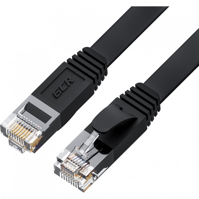 GCR Патч-корд 0.5m PROF плоский прямой кат.7 ethernet, медь, черный, RJ45, T568B Greenconnect GCR-53174 кат.7, 0.5 м — для бизнеса и офиса