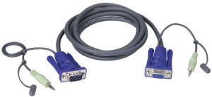 Шнур, мон+Удио, HD-DB15+RCA, Female/Male-Male,  8+2 проводов, опрессованный,   1.8 метр., черный,  [2L-2402A] ATEN 2L-2402A