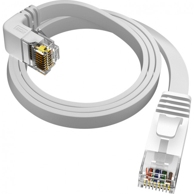 GCR Патч-корд PROF плоский 2.0m, UTP медь кат.6, белый, верхний угол, ethernet high speed 10 Гбит/с, RJ45, T568B Greenconnect GCR-54630 — для бизнеса и офиса