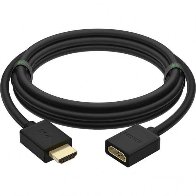 GCR Удлинитель 3.0m v2.0 HDMI-HDMI черный, OD7.3mm, 28/28 AWG, позолоченные контакты, Ethernet 18.0 Гбит/с, 19M / 19F, GCR-HMFR6-BB3S-3m, тройной экран Greenconnect GCR-HMFR6-BB3S-3m, 3 м