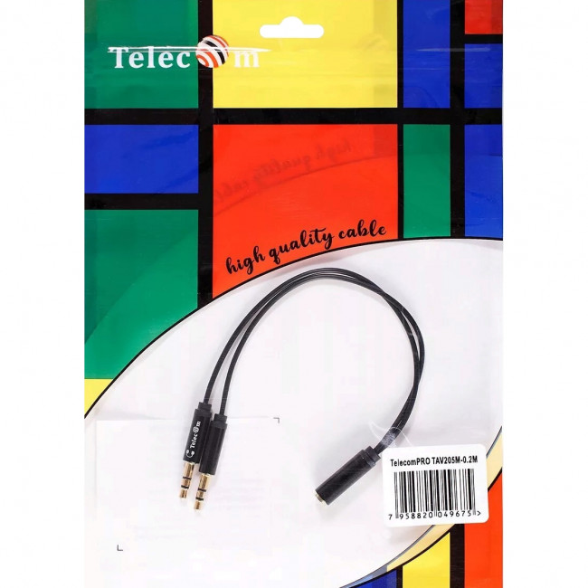 Кабель-адаптер  2*3.5ST(M)/3.5 ST(F), 0.2м, Telecom PRO <TAV205M-0.2M> Адаптер-переходник Telecom Jack 3.5 mm F/2 x Jack 3.5 mm M (TAV205M-0.2M)