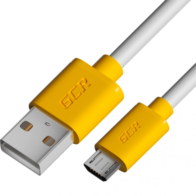 GCR Кабель 3.0m MicroUSB, белый, желтые коннекторы, быстрая зарядка, 28/24 AWG, GCR-53224 Кабель Greenconnect 3 м (GCR-53224) — для бизнеса и офиса