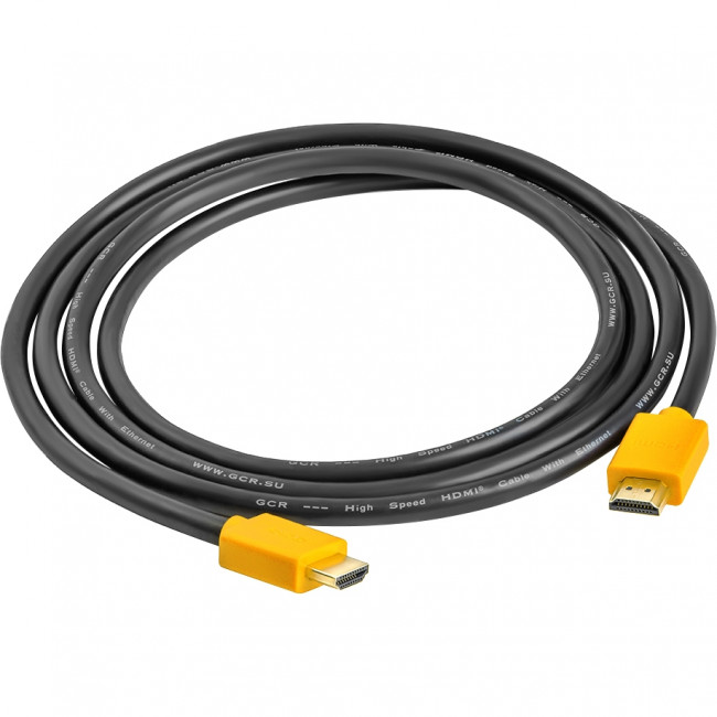 GCR Кабель 1.0m HDMI версия 1.4, черный, желтые коннекторы, OD7.3mm, 30/30 AWG, позолоченные контакты, Ethernet 10.2 Гбит/с, 3D, 4K GCR-HM440-1.0m, экран Greenconnect GCR-HM440-1.0m