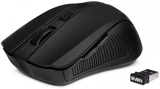 Беспроводная мышь SVEN RX-350W чёрная  (5+1кл. 600-1400DPI, SoftTouch, блист) Sven RX-350W