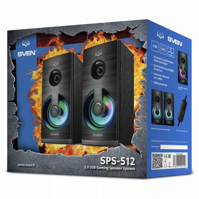 АС SVEN SPS-512, черный (6 Вт, питание USB, подсветка) Sven SV-020156 — для бизнеса и офиса