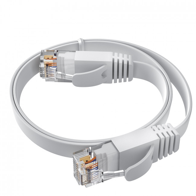 GCR Патч-корд PROF плоский прямой 5.0m, UTP медь кат.6, белый, 30 AWG, ethernet high speed 10 Гбит/с, RJ45, T568B, GCR-52871 Greenconnect RJ45(m) - RJ45(m) Cat. 7 U/UTP PVC 5м
