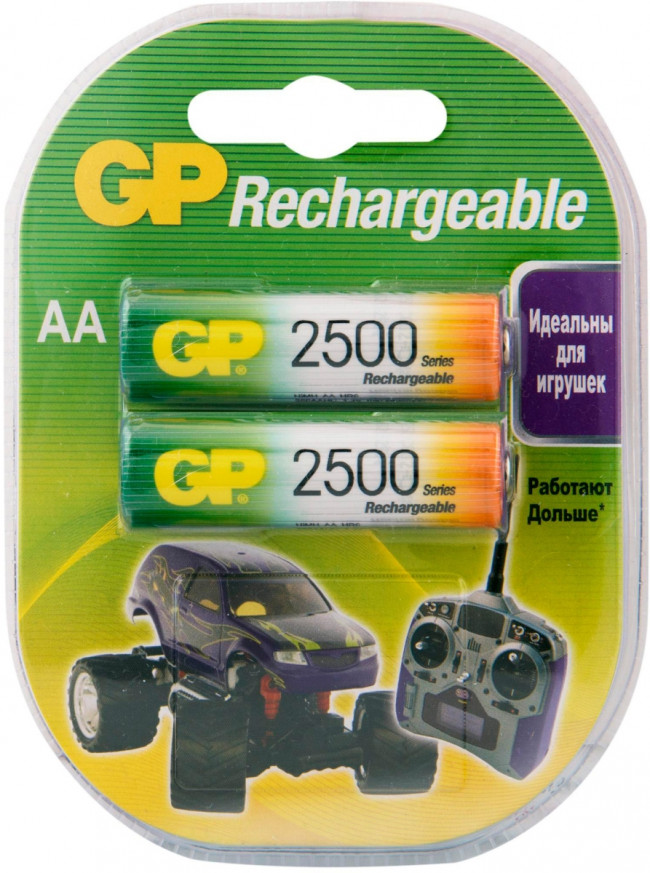 Перезаряжаемые аккумуляторы GP 250AAHC AA, емкость 2450 мАч - 2 шт. в клемшеле GP 250AAHC AA (4891199069901)