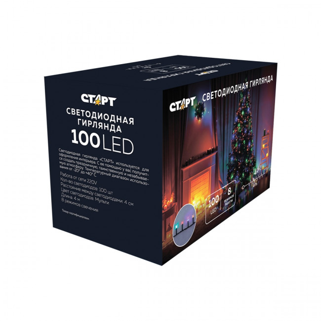 Гирлянда Гирлянда 100LED 220V, 8 режимов, 4 м, нить, разноцветная