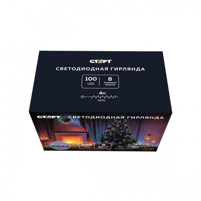 Гирлянда Гирлянда 100LED 220V, 8 режимов, 4 м, нить, разноцветная
