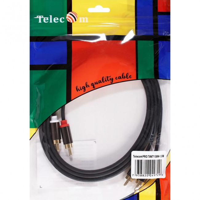 Кабель соединит 2xRCA (M) - 2xRCA (M),1.5m, TelecomPRO <TAV7158M-1.5M> Кабель-переходник Telecom 2 x RCA M/2 x RCA M (TAV7158M-1.5M) — для бизнеса и офиса