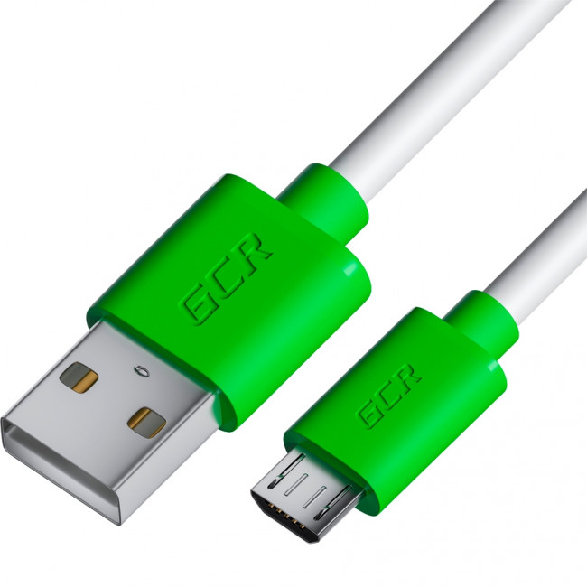 GCR Кабель 1.5m MicroUSB, белый, зеленые коннекторы, быстрая зарядка, 28/24 AWG, GCR-53227 Кабель Greenconnect 1.5 м (GCR-53227)